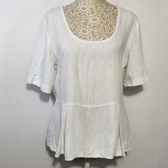 Eva Tralala Women Size S 100% Linen White Scoop Neck Pleat Side Zip Top Boho - Picture 1 of 15